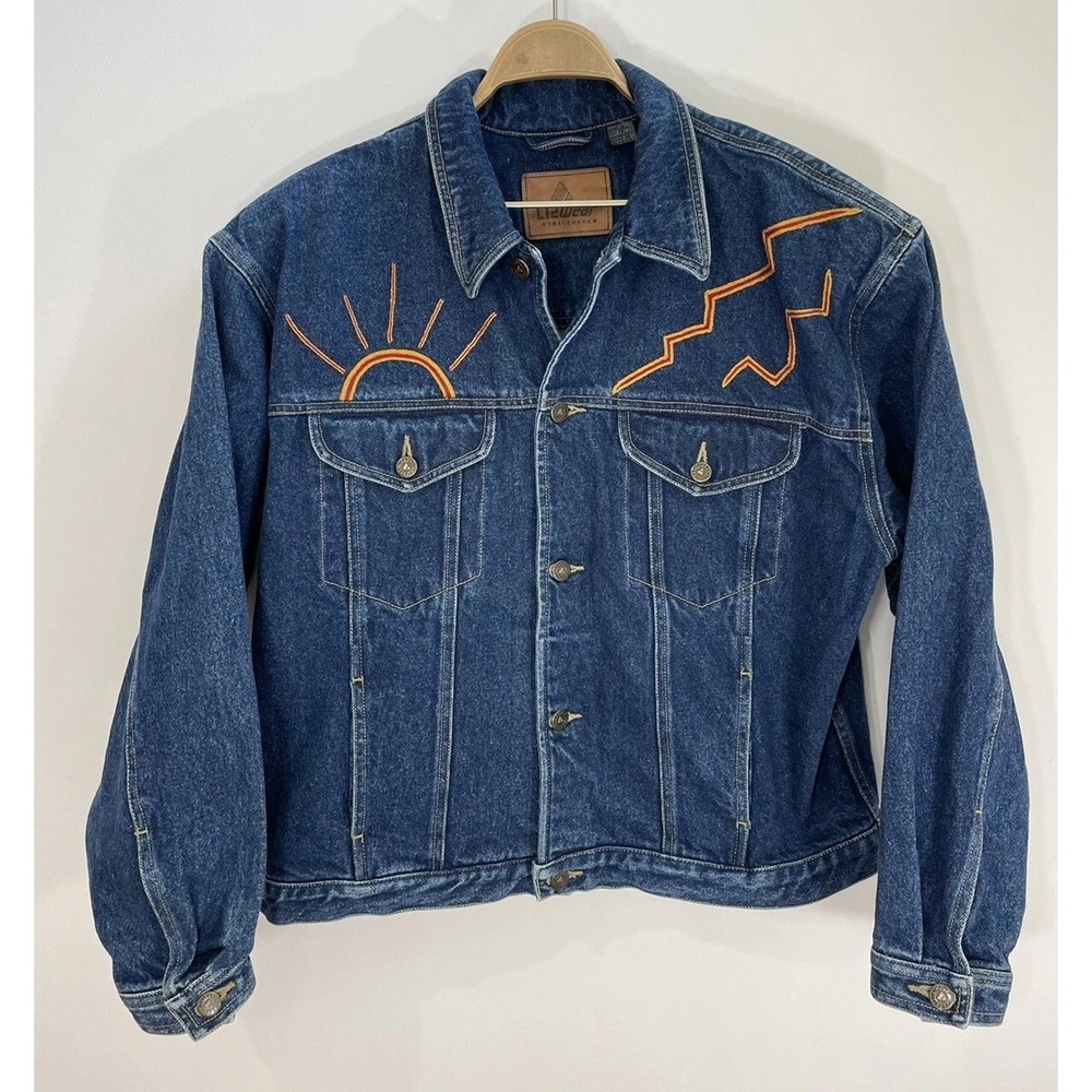 Lizwear Denim Trucker Jacket SZ 14 Native American Kokopelli Embroider (FLAWS